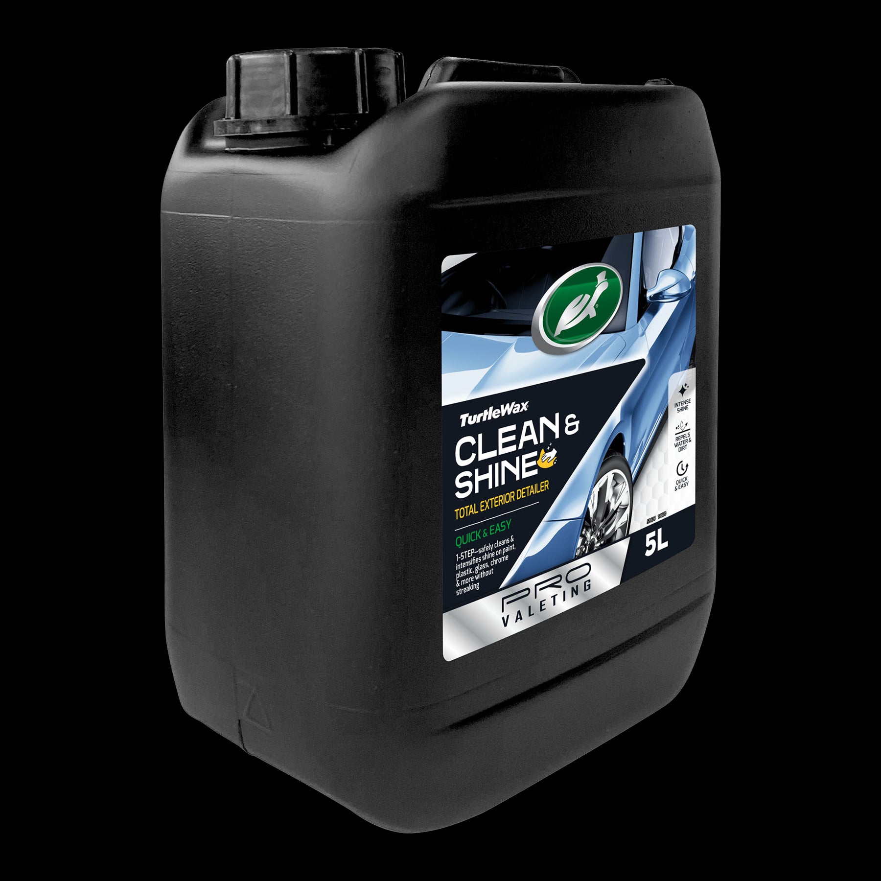 Turtle Wax Clean & Shine 5L. Exterior detailing liquid for cars. Professional valeting supplies with running turtle logo.