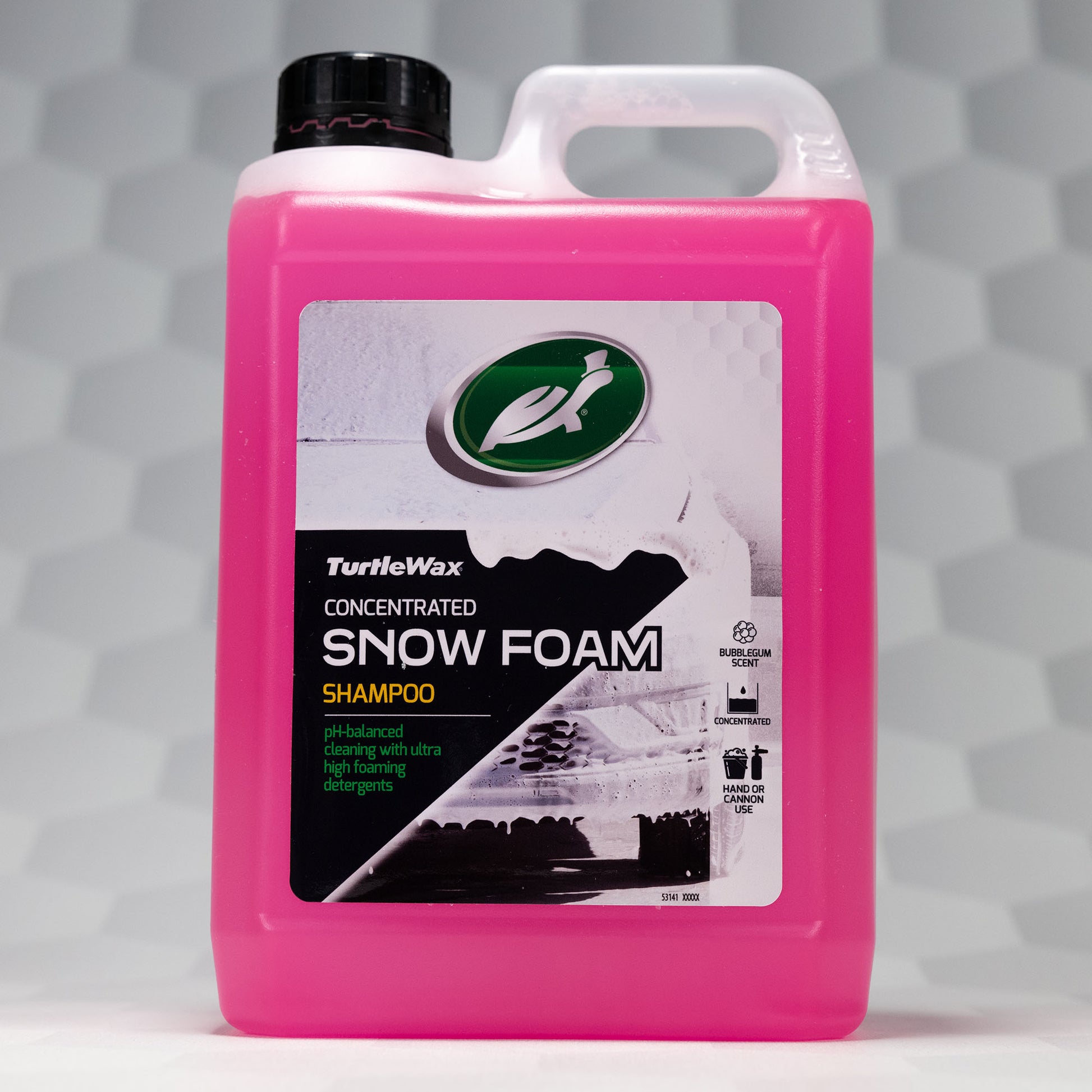 Pink Turtle Wax snow foam shampoo, concentrated for hand or cannon use, with bubblegum scent for superior cleaning.
